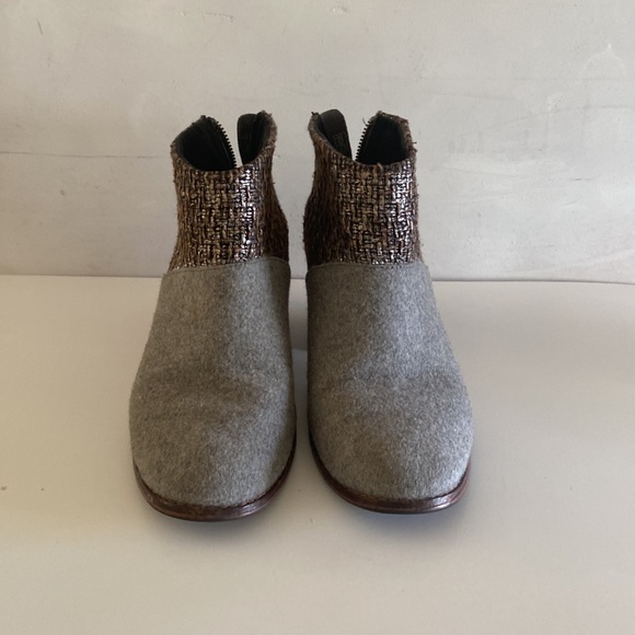 Tom's chunky heel grey and brown tone tweed shoe boots with fringe zipper detail - Picture 4 of 16